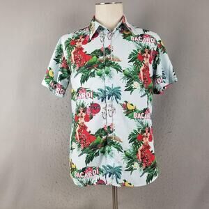 Bacardi Shirt Mens Extra Small XS Hawaiian Button Up Parrot Rum Tropical